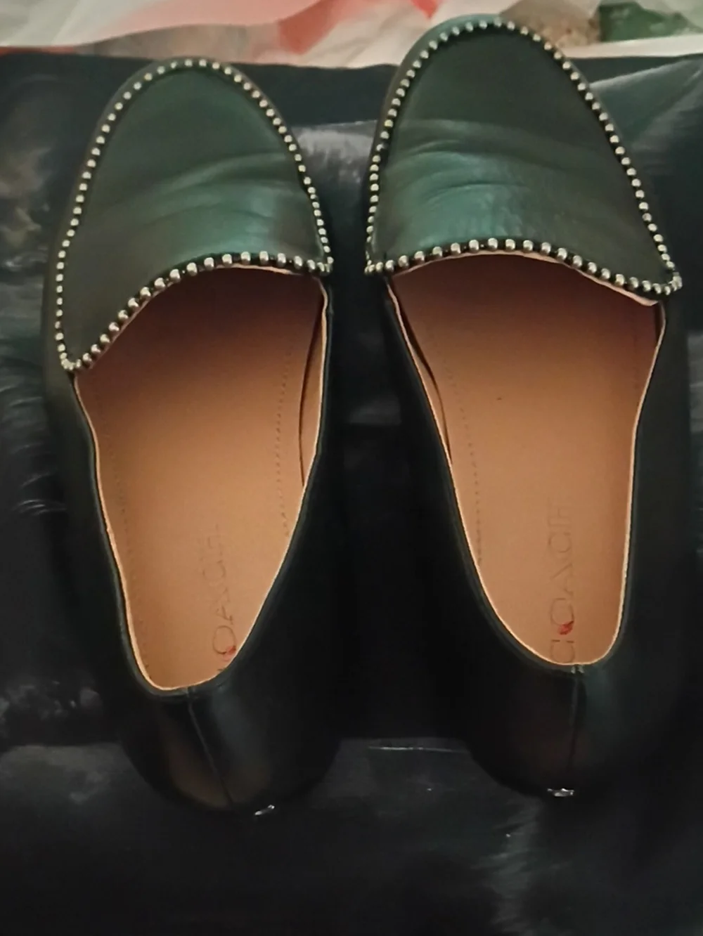 Coach Women's Black Studded Leather Loafers